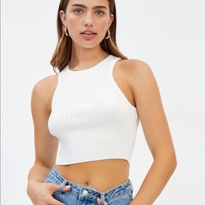 White Cropped Rib Knit Tank